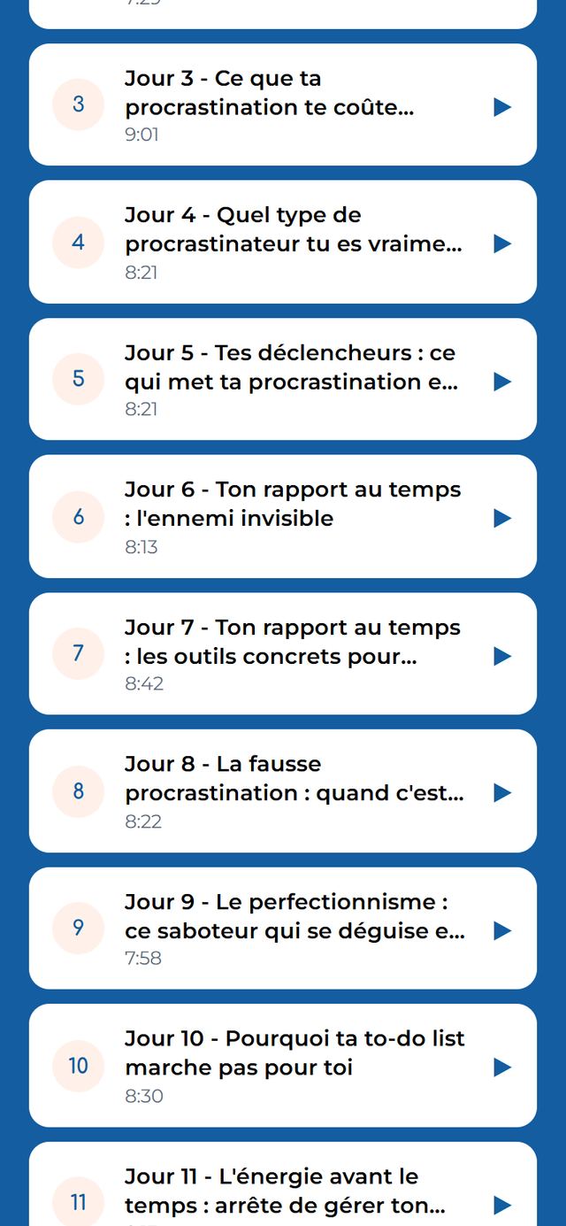 Liste des jours de l'immersion